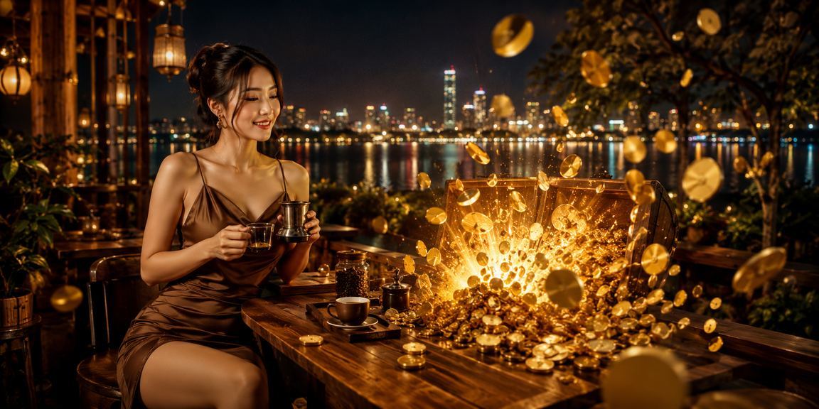 Người chơi thư giãn tại quán cà phê Hà Nội và kiểm tra voucher trên điện thoại